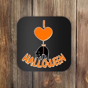 I Love Heart Halloween Cute Black Cat Balloon Coaster