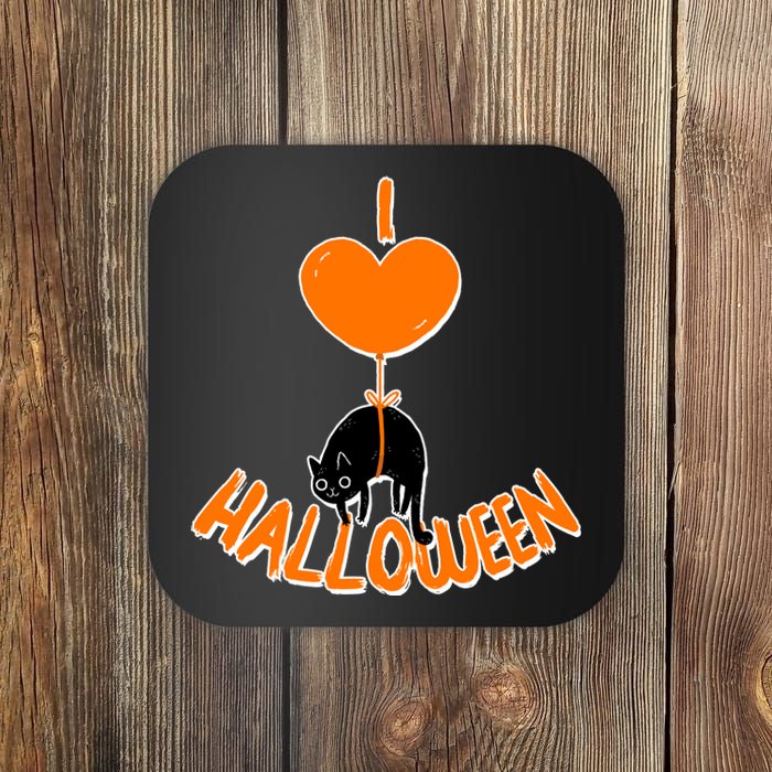 I Love Heart Halloween Cute Black Cat Balloon Coaster