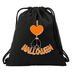 I Love Heart Halloween Cute Black Cat Balloon Drawstring Bag