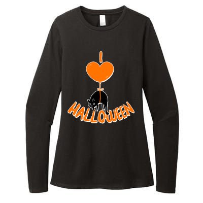 I Love Heart Halloween Cute Black Cat Balloon Womens CVC Long Sleeve Shirt