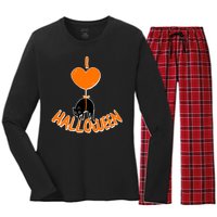 I Love Heart Halloween Cute Black Cat Balloon Women's Long Sleeve Flannel Pajama Set 