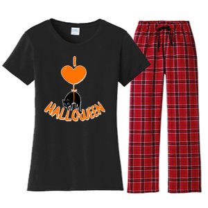 I Love Heart Halloween Cute Black Cat Balloon Women's Flannel Pajama Set