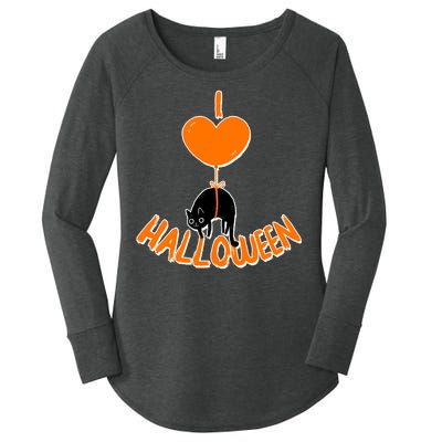 I Love Heart Halloween Cute Black Cat Balloon Women's Perfect Tri Tunic Long Sleeve Shirt