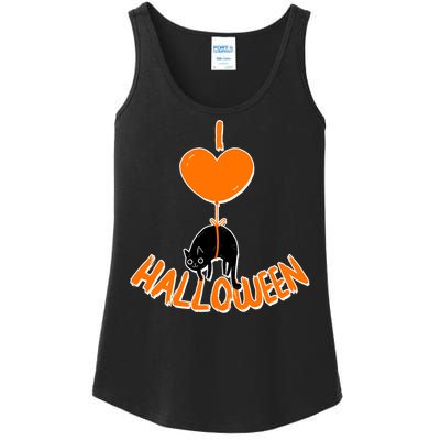 I Love Heart Halloween Cute Black Cat Balloon Ladies Essential Tank