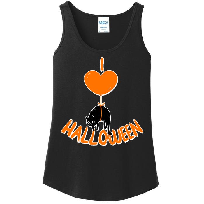 I Love Heart Halloween Cute Black Cat Balloon Ladies Essential Tank