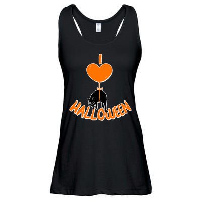 I Love Heart Halloween Cute Black Cat Balloon Ladies Essential Flowy Tank