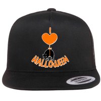 I Love Heart Halloween Cute Black Cat Balloon Flat Bill Trucker Hat