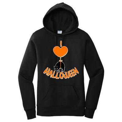 I Love Heart Halloween Cute Black Cat Balloon Women's Pullover Hoodie