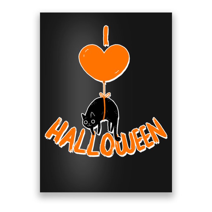 I Love Heart Halloween Cute Black Cat Balloon Poster