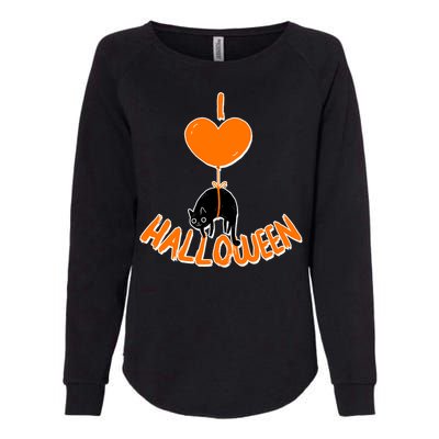 I Love Heart Halloween Cute Black Cat Balloon Womens California Wash Sweatshirt