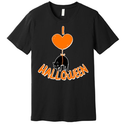 I Love Heart Halloween Cute Black Cat Balloon Premium T-Shirt