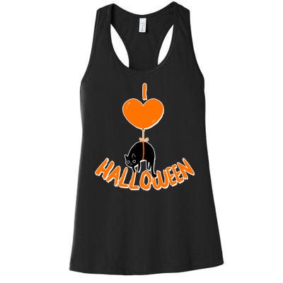 I Love Heart Halloween Cute Black Cat Balloon Women's Racerback Tank