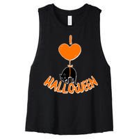 I Love Heart Halloween Cute Black Cat Balloon Women's Racerback Cropped Tank