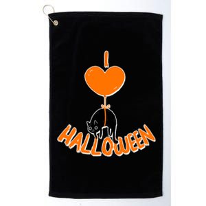 I Love Heart Halloween Cute Black Cat Balloon Platinum Collection Golf Towel