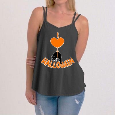 I Love Heart Halloween Cute Black Cat Balloon Women's Strappy Tank