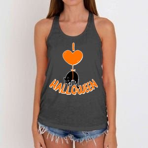 I Love Heart Halloween Cute Black Cat Balloon Women's Knotted Racerback Tank