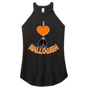 I Love Heart Halloween Cute Black Cat Balloon Women's Perfect Tri Rocker Tank