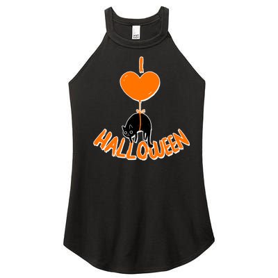 I Love Heart Halloween Cute Black Cat Balloon Women's Perfect Tri Rocker Tank