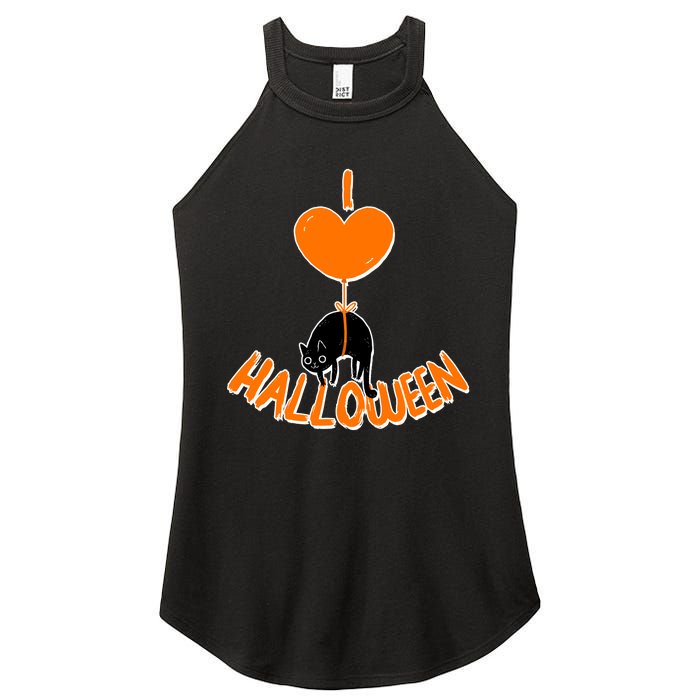 I Love Heart Halloween Cute Black Cat Balloon Women's Perfect Tri Rocker Tank