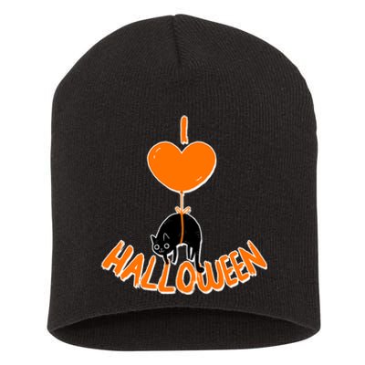 I Love Heart Halloween Cute Black Cat Balloon Short Acrylic Beanie