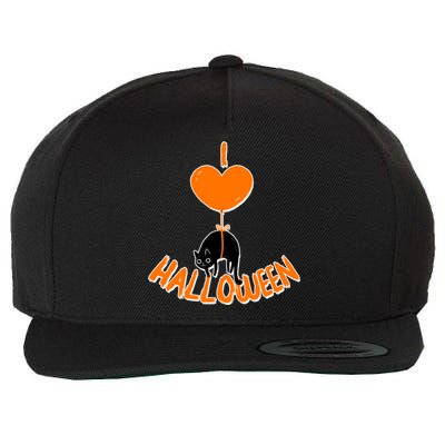 I Love Heart Halloween Cute Black Cat Balloon Wool Snapback Cap