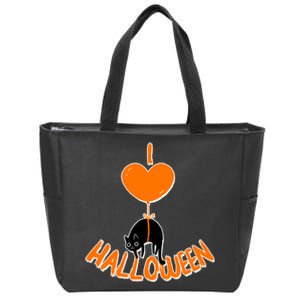 I Love Heart Halloween Cute Black Cat Balloon Zip Tote Bag