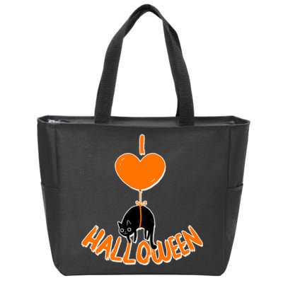 I Love Heart Halloween Cute Black Cat Balloon Zip Tote Bag