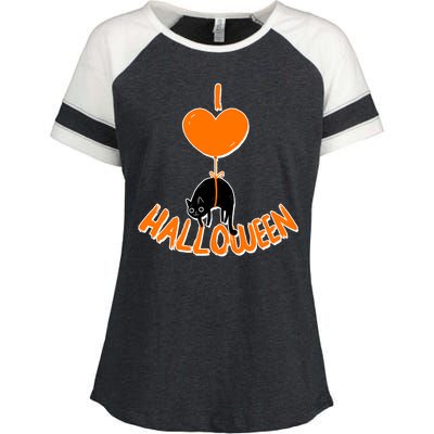 I Love Heart Halloween Cute Black Cat Balloon Enza Ladies Jersey Colorblock Tee