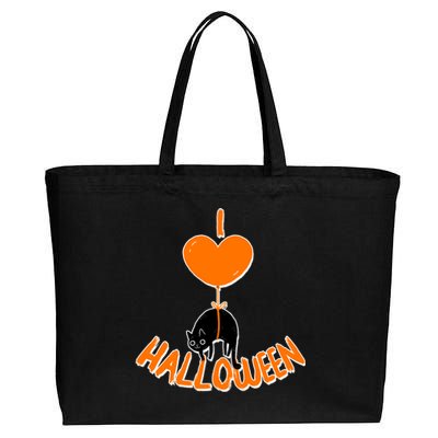 I Love Heart Halloween Cute Black Cat Balloon Cotton Canvas Jumbo Tote