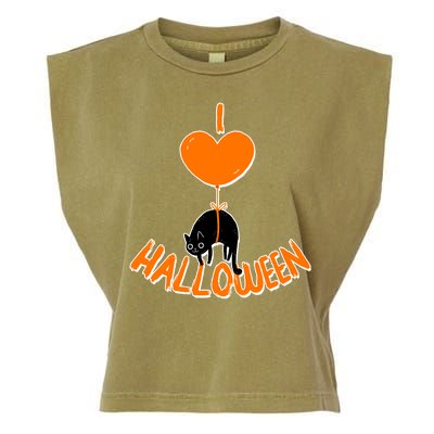 I Love Heart Halloween Cute Black Cat Balloon Garment-Dyed Women's Muscle Tee