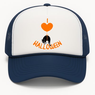 I Love Heart Halloween Cute Black Cat Balloon Trucker Hat