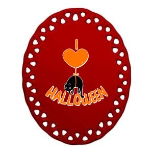 I Love Heart Halloween Cute Black Cat Balloon Ceramic Oval Ornament