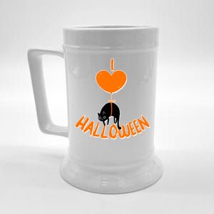 I Love Heart Halloween Cute Black Cat Balloon Beer Stein