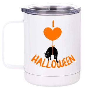 I Love Heart Halloween Cute Black Cat Balloon 12 oz Stainless Steel Tumbler Cup