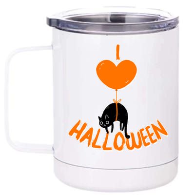 I Love Heart Halloween Cute Black Cat Balloon 12 oz Stainless Steel Tumbler Cup