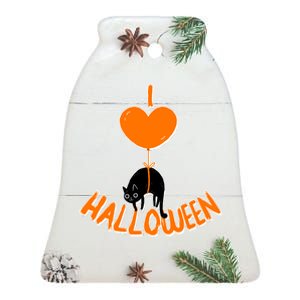 I Love Heart Halloween Cute Black Cat Balloon Ceramic Bell Ornament