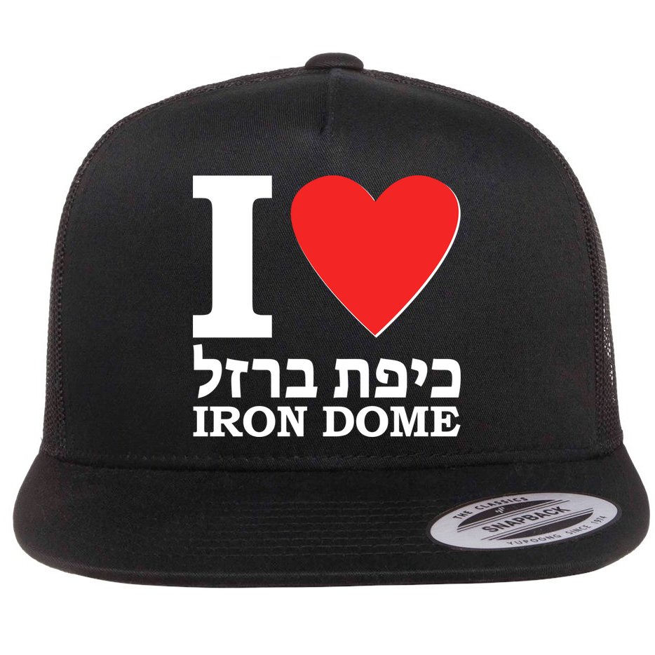 I Love Heart Iron Dome Hebrew Flat Bill Trucker Hat