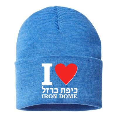 I Love Heart Iron Dome Hebrew Sustainable Knit Beanie