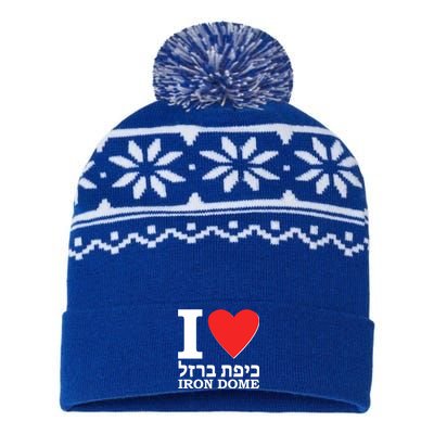 I Love Heart Iron Dome Hebrew USA-Made Snowflake Beanie