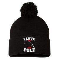 I Love His Pole Funny Fishing Matching Pom Pom 12in Knit Beanie