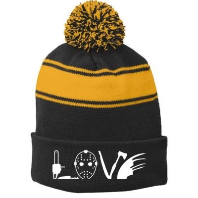 I Love Horror Movies Scary Stripe Pom Pom Beanie