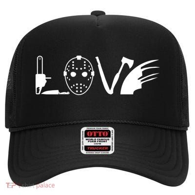 I Love Horror Movies Scary High Crown Mesh Back Trucker Hat