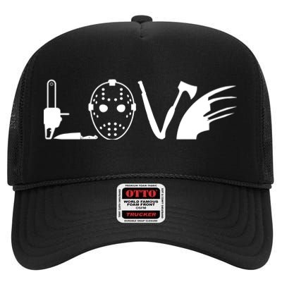 I Love Horror Movies Scary High Crown Mesh Back Trucker Hat