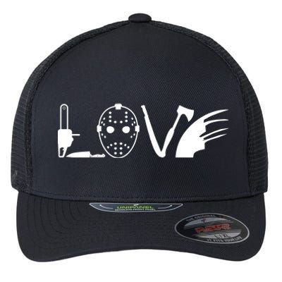 I Love Horror Movies Scary Flexfit Unipanel Trucker Cap