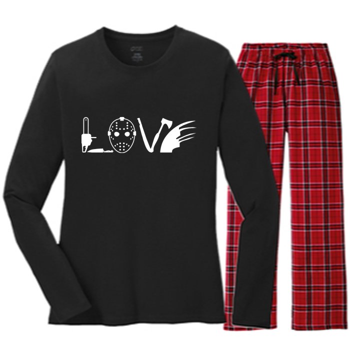 I Love Horror Movies Scary Women's Long Sleeve Flannel Pajama Set 