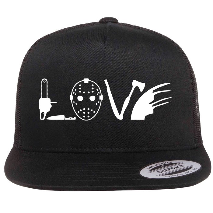 I Love Horror Movies Scary Flat Bill Trucker Hat