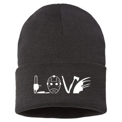 I Love Horror Movies Scary Sustainable Knit Beanie