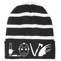 I Love Horror Movies Scary Striped Beanie with Solid Band