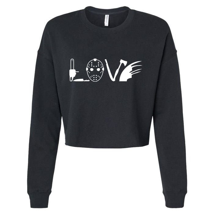 I Love Horror Movies Scary Cropped Pullover Crew