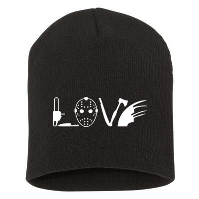 I Love Horror Movies Scary Short Acrylic Beanie